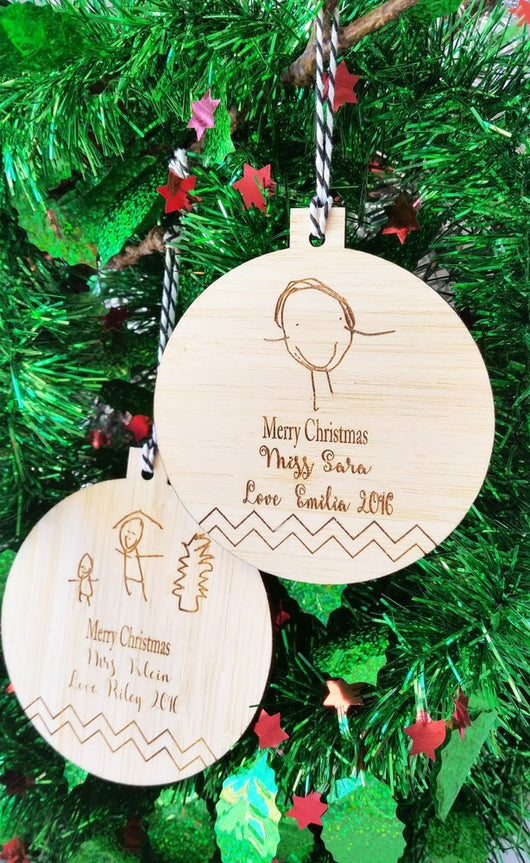 Christmas ornaments, christmas bauble, christmas decoration, laser engraved christmas ornament, christmas tree decoration, wooden bauble, teacher's gift idea, teacher christmas gift idea, teacher's christmas gift, perth laser engraving, perth laser cutting, wooden gift, 